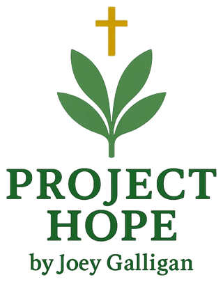 Project Hope by Joey Galligan logo: a green sprout with a gold cross rising above it